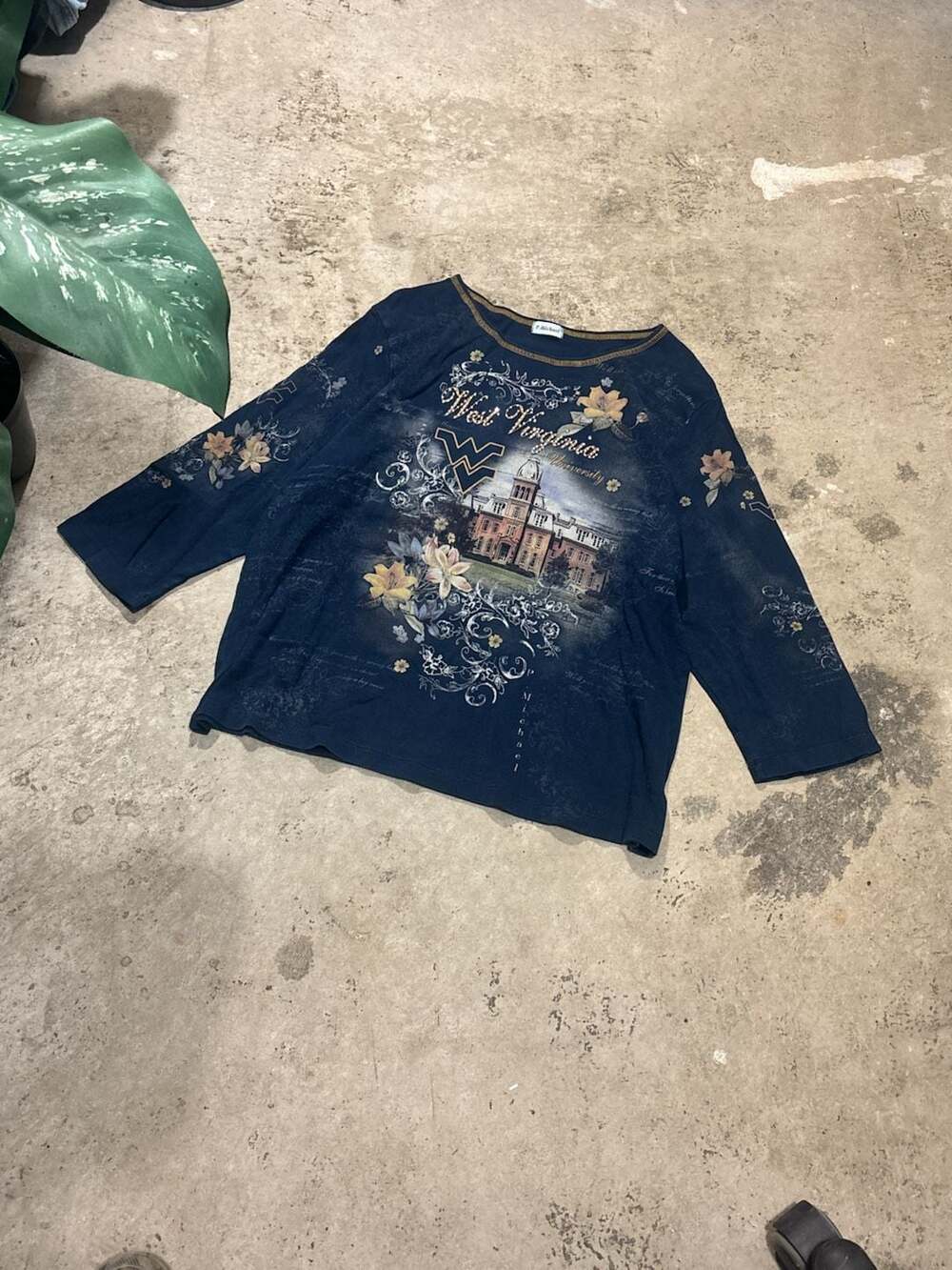 P. Michael West Virginia University Graphic 3/4 Sleeve Top with Floral Accents
